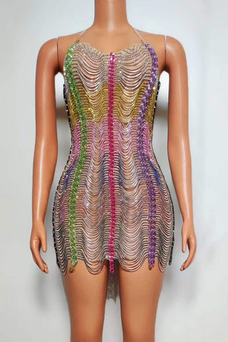 Vibrant Multicolor Sequin Mini Dress with Spaghetti Straps