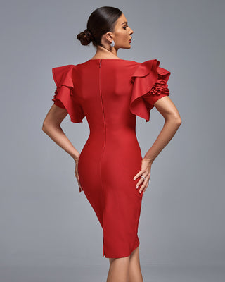 Ships in 1 to 3 Days - Elegant Ruffle Sleeve Midi Dress