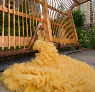 Ethereal Royal Ruffle Gown with Sparkling Embellished Bodice