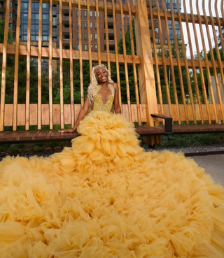 Ethereal Royal Ruffle Gown with Sparkling Embellished Bodice