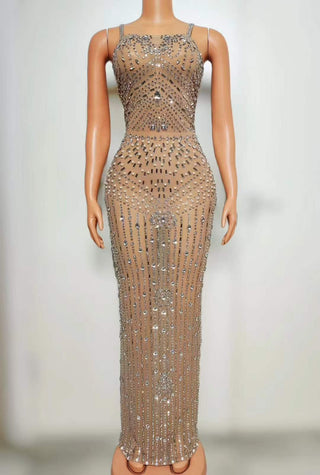 Elegant Crystal Embellished Nude Illusion Gown