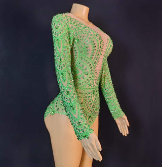 Glamorous Sheer Long Sleeve Beaded Bodysuit