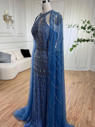 Mermaid Elegant Cape Sleeves Beaded Luxury Evening Dress Gown For Women: Arabic Party 2024