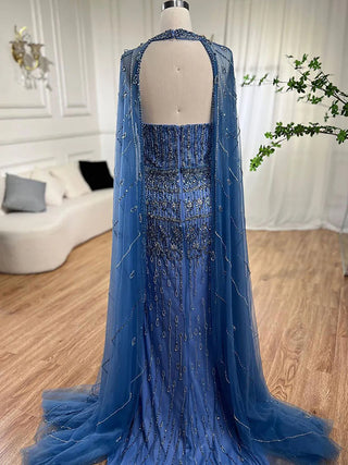 Mermaid Elegant Cape Sleeves Beaded Luxury Evening Dress Gown For Women: Arabic Party 2024