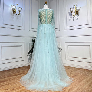 Ships in 1 to 3 Days - Arabic Turquoise Mermaid Evening Gown 2024: Beaded Open Split for Women's Wedding Party