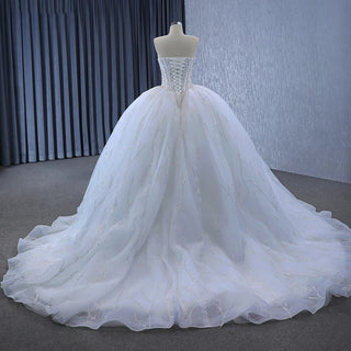 Luxury Ivory Strapless Bridal Ball Gown Wedding Dress with Tail