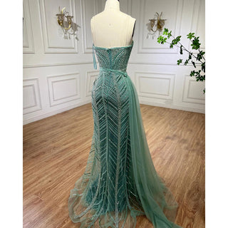 Ships in 1 to 3 Days - Arabic Turquoise Mermaid Evening Gown 2024: Sexy High Split, Beaded, for Women's Wedding Party