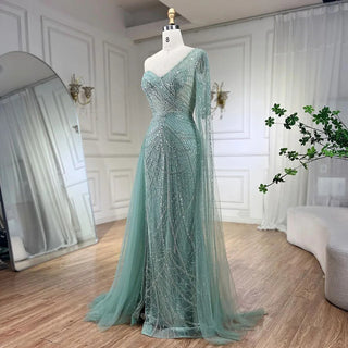 Arabian Blue Elegant Mermaid Evening Dress with Beaded Skirt - Luxury Ladies Wedding Party Dress 2024