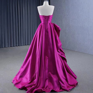 Soft Satin Fuchsia Ruffle A-Line Evening Prom Dresses For Girls.