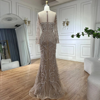 Ships in 1 to 3 Days - 2024 Nude Mermaid Evening Gown - Luxury Pearls Beaded Arabic Dress for Formal Occasions