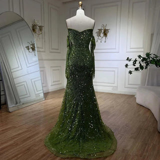 Dubai Arabian Green Luxury Evening Gown 2024 - Strapless Mermaid Dress with Gloves for Women's Wedding Parties