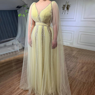 Luxury Dubai Wedding Party Gowns: Elegant Pink Evening Dress with Cape Sleeves for Arabic Women in Sage Green and Yellow