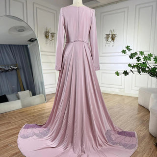 Ships in 1 to 3 Days - 2024 Arabic Pink Mermaid Elegant Beaded Satin Luxury Dubai Evening Dress Gown for Women Party