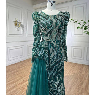 Emerald Elegance: Plus Size Luxury Mermaid Muslim Evening Dress