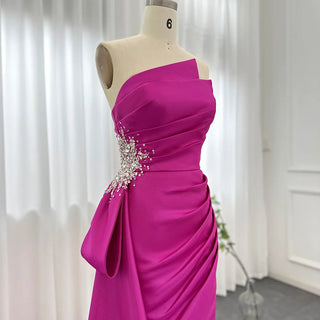 Elegant Fuchsia Mermaid Evening Dresses with Overskirt and Side Slit 2024