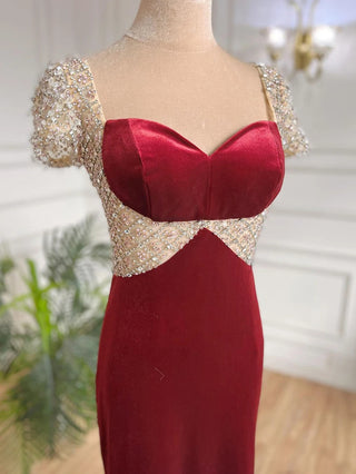 Ships in 1 to 3 Days - Wine Red Beaded Arabic Evening Dress: 2024 Mermaid Luxury Elegant Gown for Women's Party