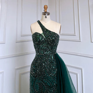 Sexy Green Beaded One Shoulder Mermaid Evening Dress With Overskirt: Luxury Gowns 2024 For Women Party