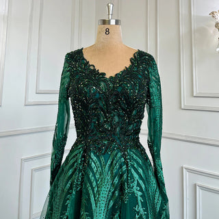 Green Muslim A-Line Sweetheart Evening Dress - Long Arm Gown, Luxury Beaded 2024, Women's Party