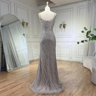 Ships in 1 to 3 Days - 2024 Silver Nude Elegant Cloak Beaded Luxury Mermaid Evening Gown for Women's Wedding Party