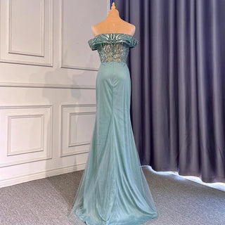 Turquoise Mermaid Evening Dress: 2024 Beaded Elegant Luxury with High Split for Women's Party