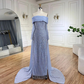 Ships in 1 to 3 Days - Lilac Arabic Evening Mermaid Dress with Beaded Tassel Elegance - Women's Party 2024