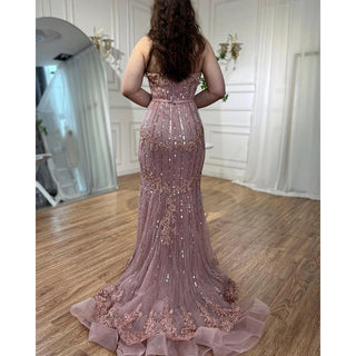 Ships in 1 to 3 Days - Pink Mermaid Sexy Spaghetti Straps Lace Beaded Evening Dress: Elegant Gown for Women's Wedding Party 2024