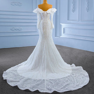 Luxury Pearls Slim Long Sleeve Mermaid Wedding Dress