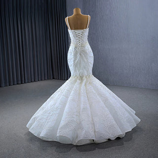 Luxury Pearl Spaghetti Strap Mermaid Bridal Wedding Gown