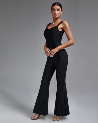 Sexy Backless Top and Elegant High-Waist Wide Leg Black Bandage Pants for Women