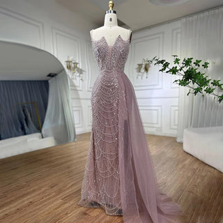 Desert Mirage: Nude High Split Mermaid Gown with Spaghetti Straps and Beading 2024