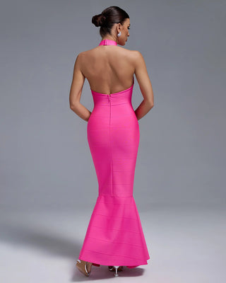 Elegant Summer 2024 Halter Backless Off-The-Shoulder Maxi Mermaid Bandage Evening Dress for Women