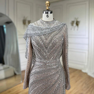 2024 Muslim Silver Nude Beaded Sparkle Elegant Luxury Mermaid Evening Dresses: Gowns for Women's Party