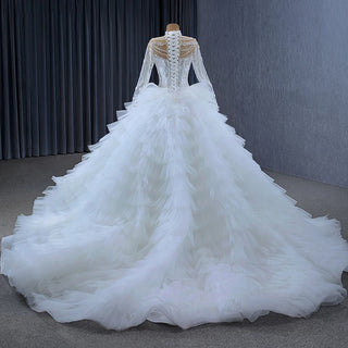 Vintage High Neck Long Sleeve Bridal Ball Gown Wedding Dress