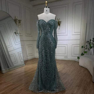 Dubai Nude Elegant Mermaid Evening Gown: Arabia Luxury Beaded for Women's Wedding Party 2024