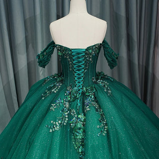 Luxury Dark Green Shiny Evening Formal Gowns Dresses With Long Tail