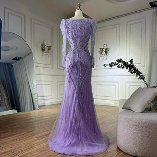 Elegant Beaded Lilac Mermaid Evening Gown –2025 Customized Modest Custom Design