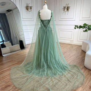 2024 Arabic Sage Green Spaghetti Strap Lace-Up Bow A-Line Appliques Prom Dress for Women Wedding Party