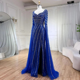 Blue Sweetheart Mermaid Evening Gown with Beaded Overskirt - Luxury Dress for Women's Wedding Party (2024)