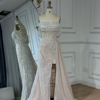 2025 Customized Arabic Nude Mermaid Evening Gown with Beaded Detailing and High Split