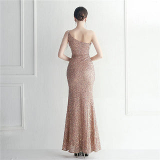 Sexy Slit Beaded Evening Dress - Slash Neck Sequin Party Maxi Prom Dress for Women