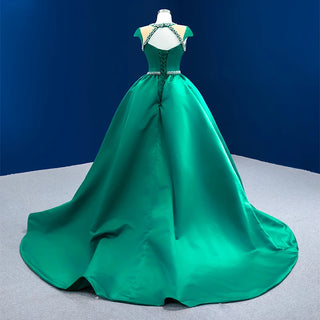 Green Satin Mermaid Prom Evening Dresses With Detachable Train.