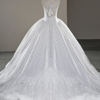 Elegant Spaghetti Strap Dot Ball Gown Bridal Wedding Dress