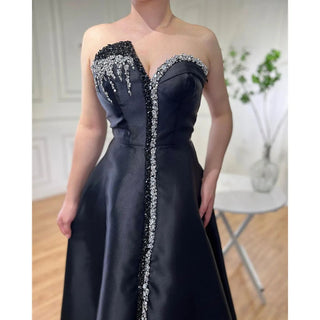 Elegant Long Arabic Evening Dress 2024 - Luxury Dubai Crystal Beaded Split for Black Women's Wedding Party Gowns