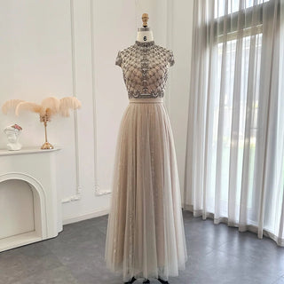 Arabic Gray Lace Short Evening Dresses Luxury Dubai Vintage Tea Length Formal Dress for Women Wedding Party