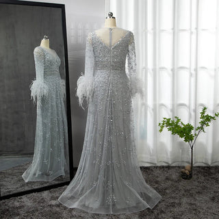 Dubai Elegant Nude Luxury 2024 Beaded Feathers Long Formal Occasion Evening Dress: For Women's Wedding