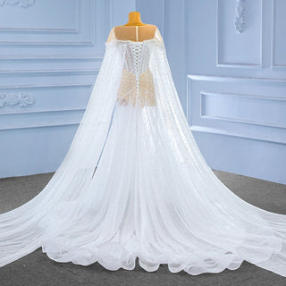 Illusion Pearls Mermaid Bridal Wedding Dress with Shawl