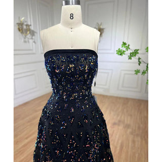 Black A-Line Elegant Evening Dress 2024 - Off-The-Shoulder Luxury Beaded Sequins for Women's Party