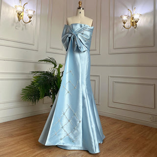 Luxury Dubai: Blue Mermaid Arabic Evening Dresses with Beaded Cape Shawl - Elegance for Women Attending Wedding Guest Parties