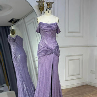 Elegant Purple Sleeveless Tulle Evening Dress Gown for Formal Occasion