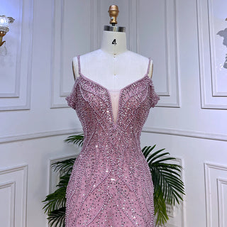 Sexy Pink Long Sparkly Girl Birthday Beaded Off-Shoulder Formal Prom Dress 2024 - for Women's Wedding Party